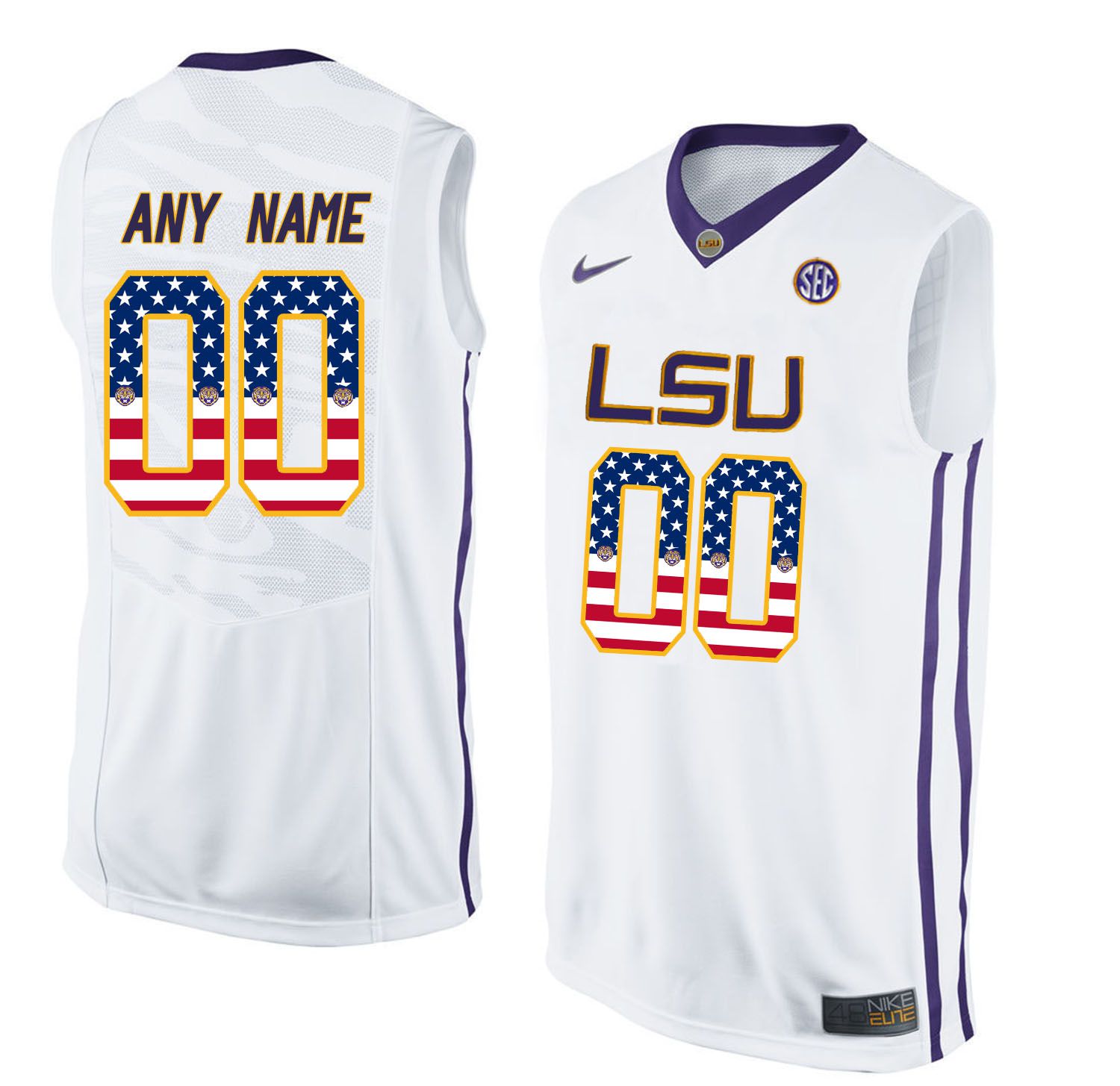 Men LSU Tigers #00 Any name White Flag Customized NCAA Jerseys1->customized ncaa jersey->Custom Jersey